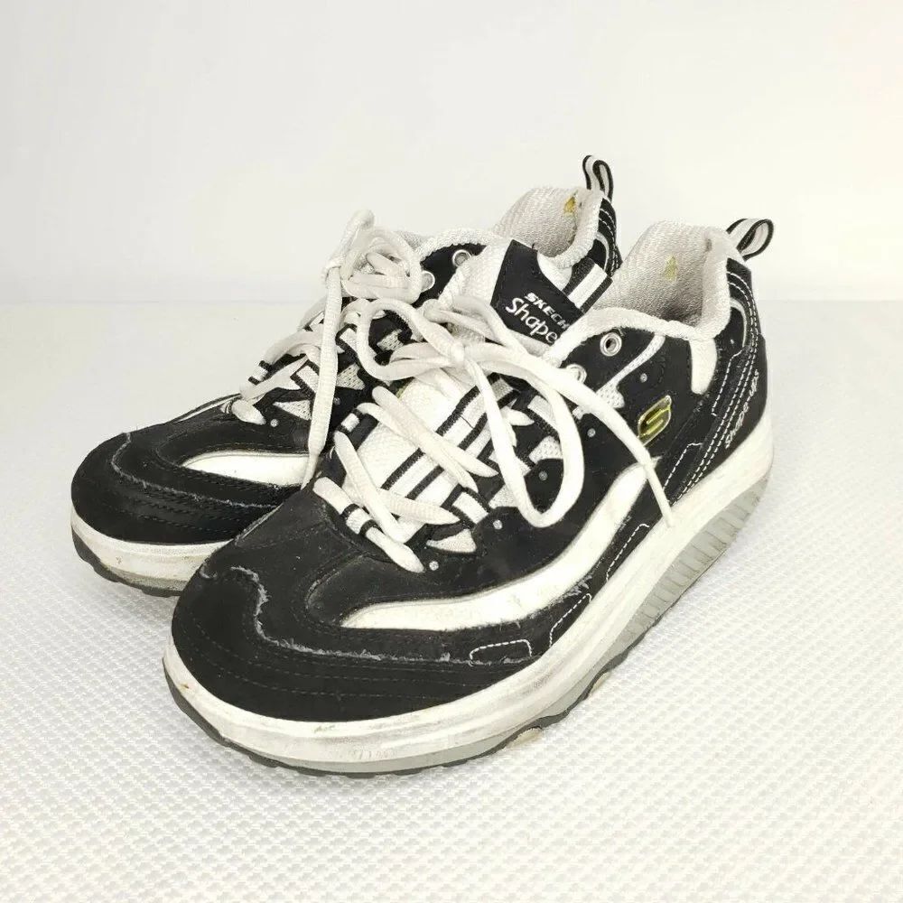 Sketchers Shape Ups 8.5 Black White Leather 8.5